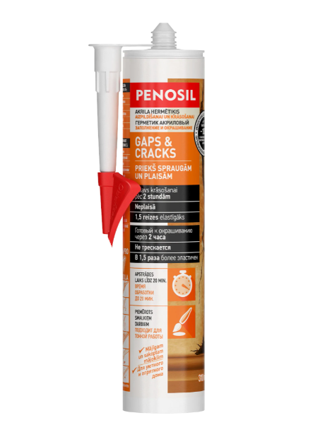 Penosil Gaps&Cracks akrils 310ml balts. Akrila hermētiķis spraugu un plaisu aizpildīšanai un krāsošanai.
